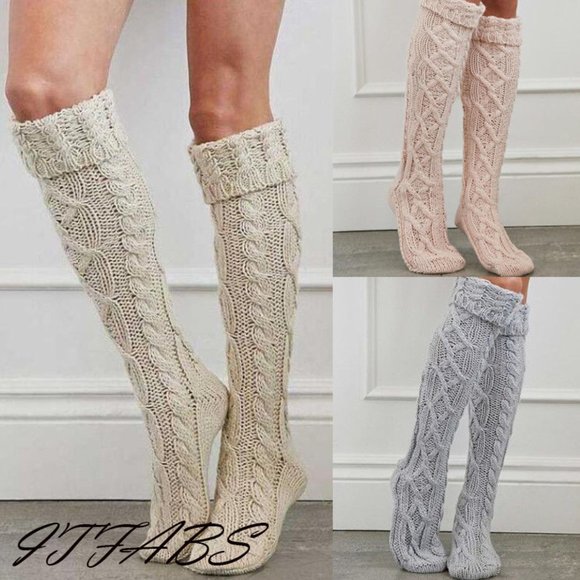 Knee high socks cable knit Cotton Acrylic blend - Picture 3 of 11